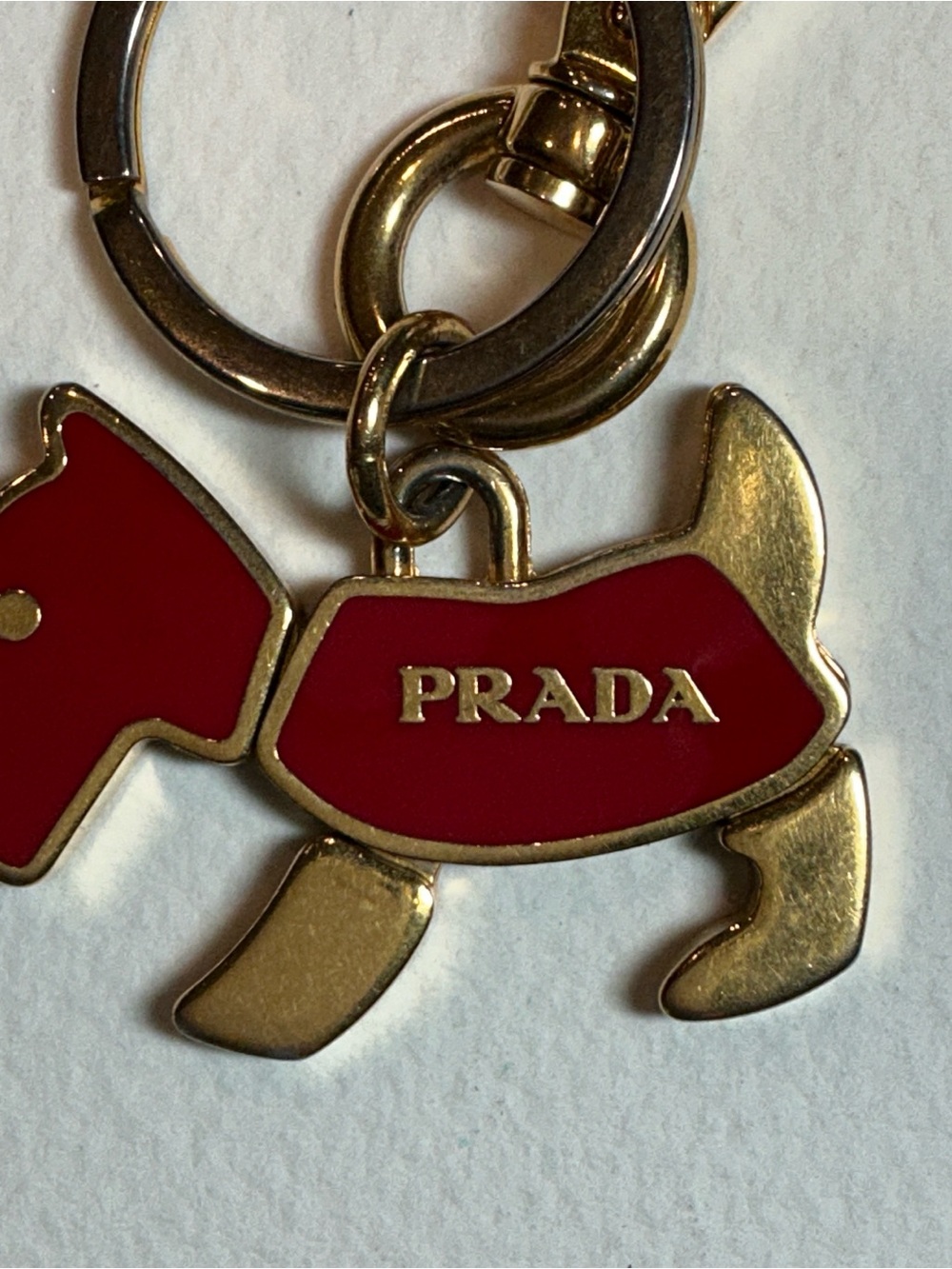 Prada Red and Gold Enamel Dog Charm Keyring
